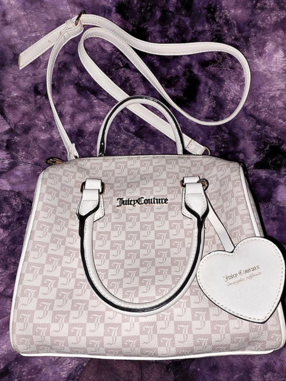 Juicy Couture Monogram Shoulder Bag in Sandstone & White